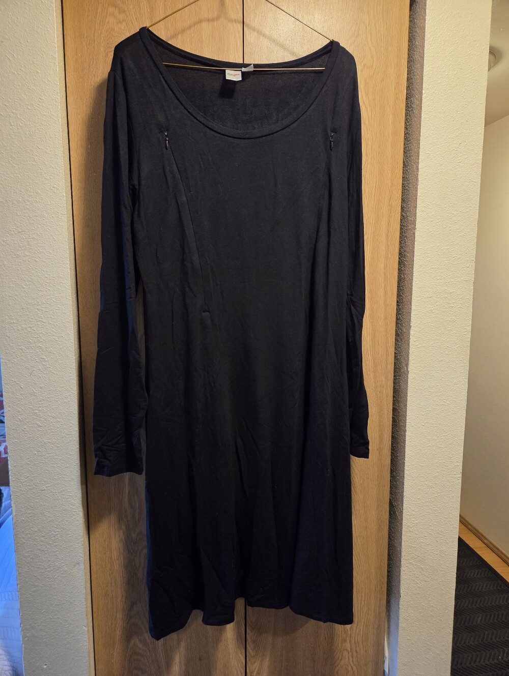 Prenatal Easy Chic Maternity Long Sleeve Black Nursing Dress Size Large